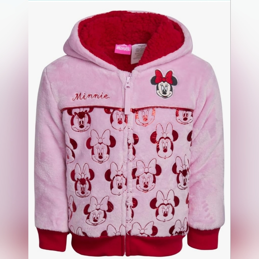 Disney Girls’ Fleece Jacket - Soft Plush Fully Sherpa Lined Zip-Up Hoodie
